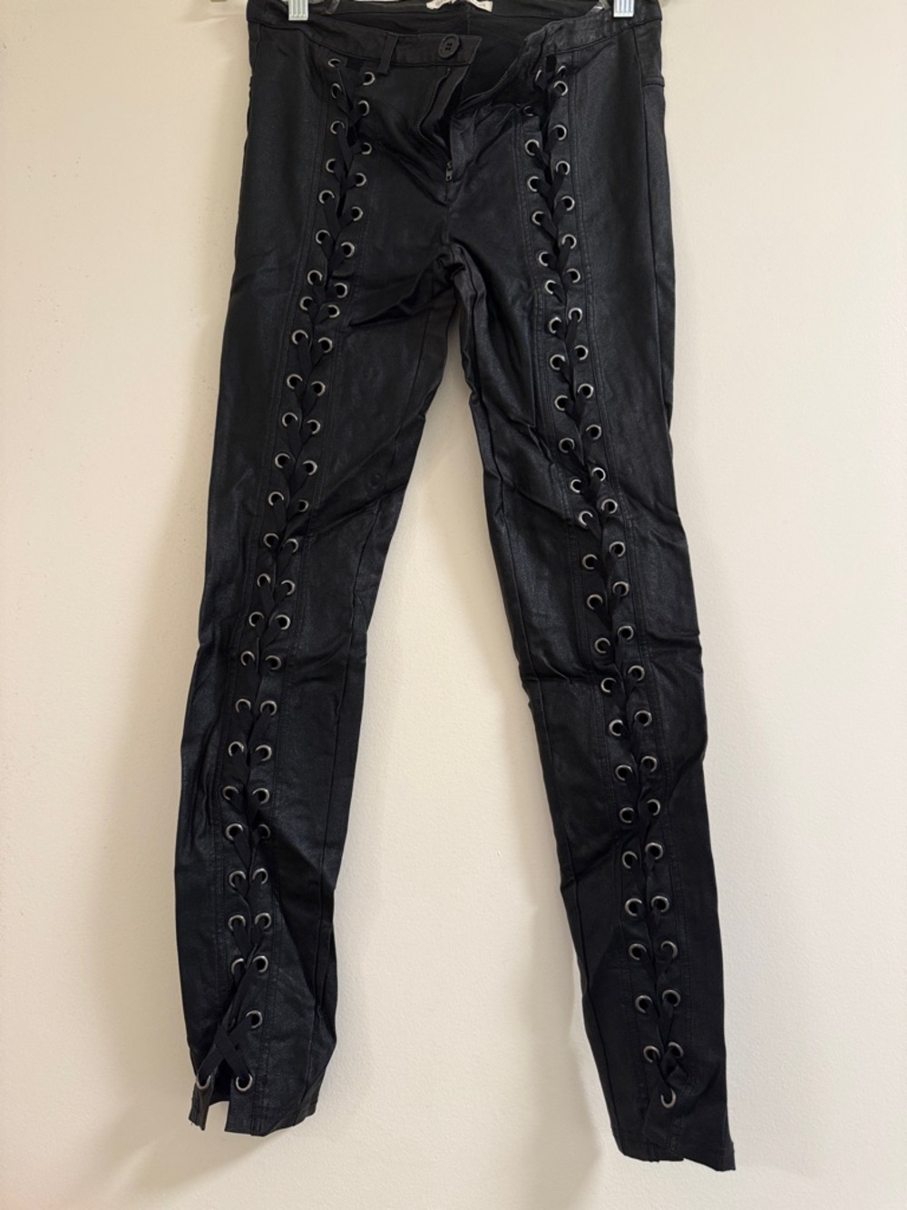 Black Lace-Up Skinny Pants